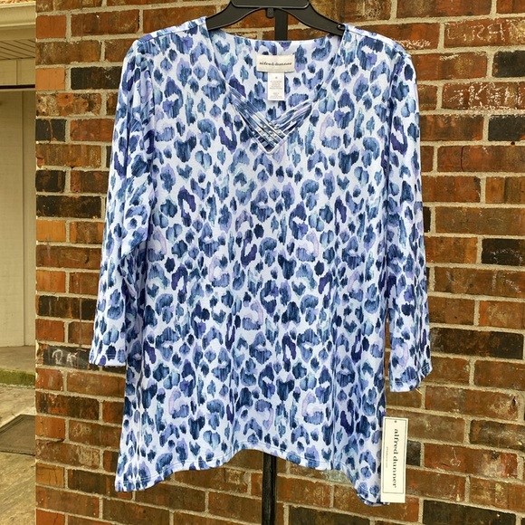 Alfred Dunner Top Blue Animal Print Montana Sky - Picture 5 of 15